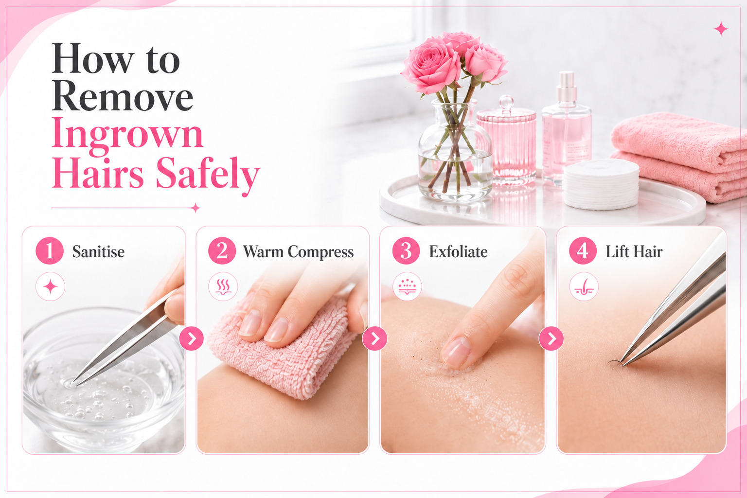 Step by step technique for safely removing ingrown hairs with tweezers