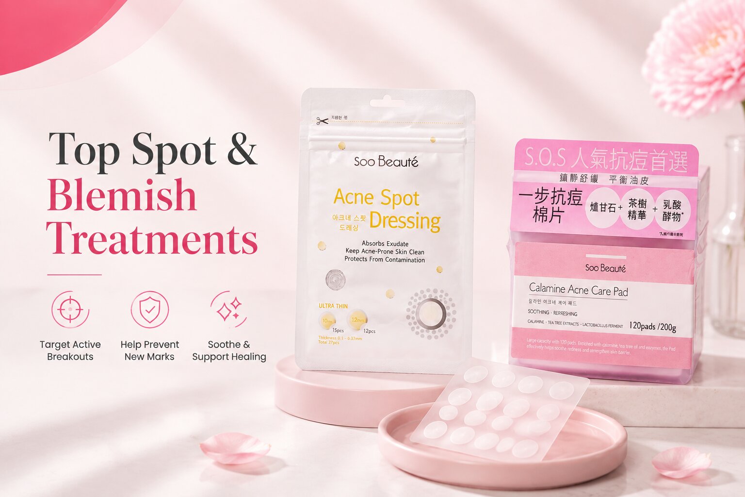 Different acne patch treatments for reducing spots blemishes and acne marks
